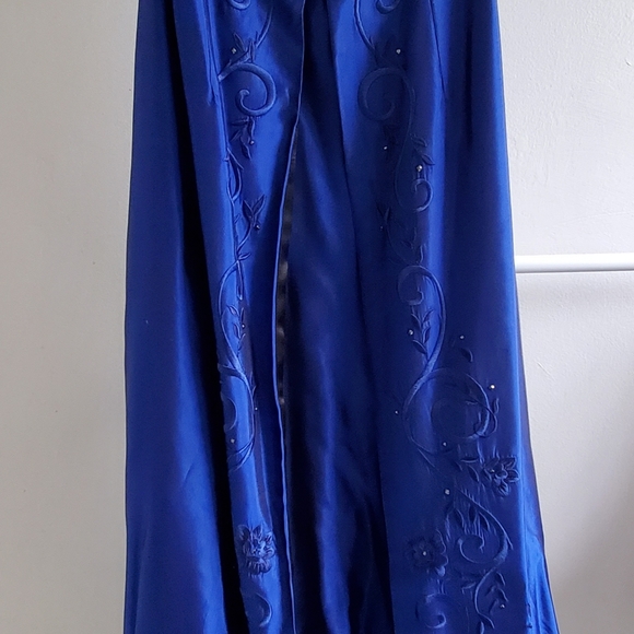 Embroidered Royal Blue Full Length Formal Strapless Dress - Picture 3 of 12